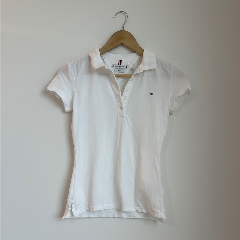 Tommy Hilfiger Cream Fitted Polo Tee